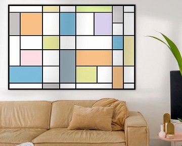 compositie naar de stijl van Piet Mondriaan in pastel van W J Kok