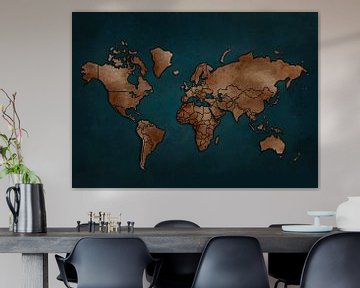 Wereldkaart - Donker blauw en aarde tintenr van Studio Malabar