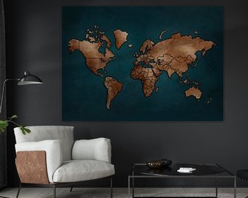 Wereldkaart | Donker blauw en aarde tinten van Studio Malabar