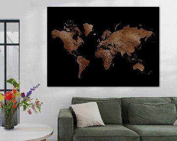 Wereldkaart - Zwart en aarde tinten van Studio Malabar