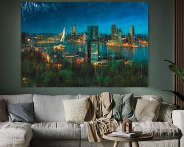 Skyline von Rotterdam bei Nacht gemalt