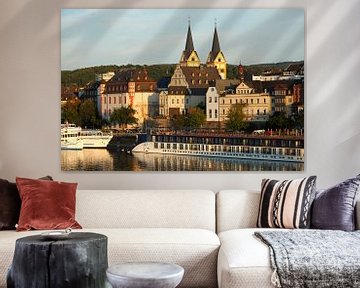 Moselpartie, Peter-Altmeier-Ufer mit Altstadt bei Abendsonne , Koblenz, Rheinland-Pfalz, Deutschland