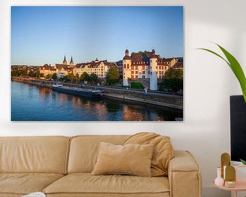 Peter Altmeier shore on the Moselle with old town in the evening light, Koblenz, Rhineland-Palatinat