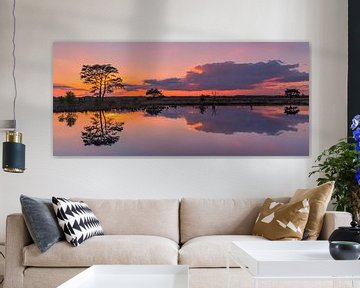 Panorama van een zonsondergang in Nationaal Park Dwingelderveld van Henk Meijer Photography