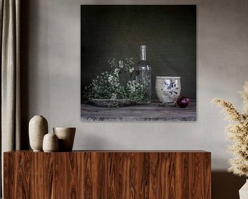 Olive green still life with cow parsley [square]. by Affect Fotografie
