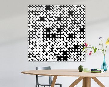 Abstract golvende lijnen en stippel patroon in zwart wit