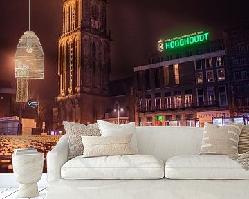 The Martinitoren in the night at the Grote Markt Groningen by Hessel de Jong