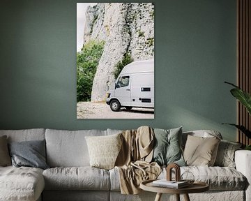 Road trip in France | Camper van with mountain view | Vanlife travel photography wall art by Milou van Ham