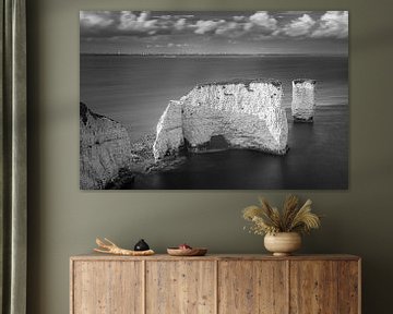 Old Harry Rocks in black and white