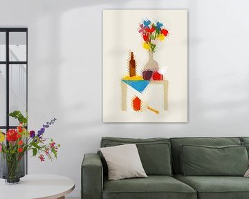 Vase auf Tisch mit Vogel von Joost Hogervorst