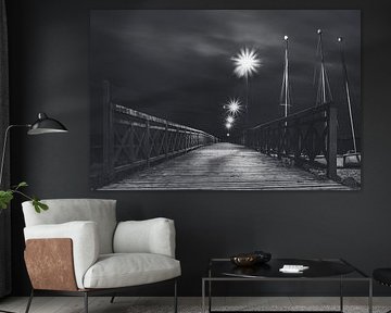 Footbridge at the lake Zarnowitz in Poland on a warm summer evening in black white by Jakob Baranowski - Photography - Video - Photoshop