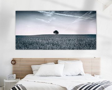 De boom des levens - horizon met eenzame boom en blauwe lucht - zwart/wit van Jakob Baranowski - Photography - Video - Photoshop