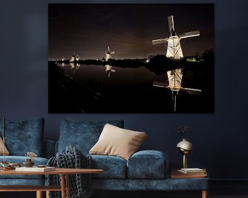 Illuminated windmills Kinderdijk by Remco Swiers