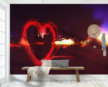 Stijlvolle vuurring in vrije natuur bij nacht in hartvorm - Abstract Obscuur hart van Jakob Baranowski - Photography - Video - Photoshop