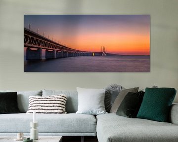 Panorama of a sunset at the Oresund bridge by Henk Meijer Photography