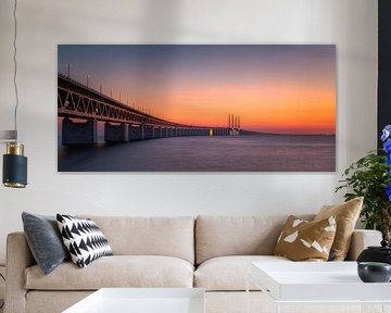 Panorama van een zonsondergang bij de Oresund brug van Henk Meijer Photography