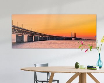 Panorama d'un coucher de soleil au pont de l'Oresund sur Henk Meijer Photography