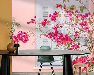 Pink Flowers on Wall by Patrycja Polechonska