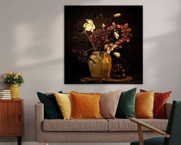 stilleven vaas met bloemen hortensia magnolia