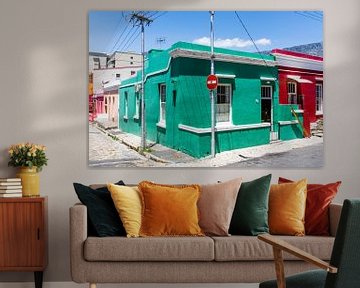 Street corner with coloured colonial houses in Bo Kaap in Cape Town, South Africa, Africa