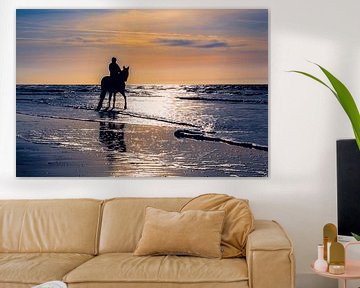 Cavalier avec cheval sur la plage de la mer du Nord sur eric van der eijk