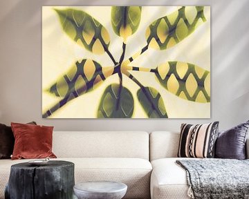 Feuille d'une plante avec un motif abstrait en couleur sur Lisette Rijkers