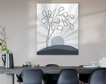 Paysage minimaliste en hiver avec un eucalyptus et un soleil sur Tanja Udelhofen