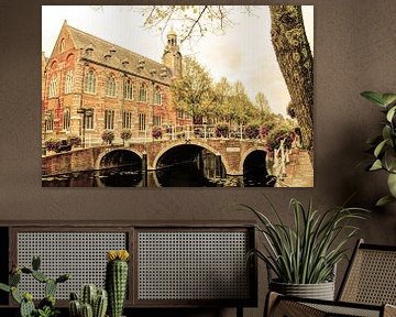 Nonnenbrug met Academiegebouw Leiden Nederland Oud van Hendrik-Jan Kornelis