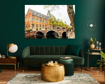 Nonnenbrug met Academiegebouw Leiden Nederland van Hendrik-Jan Kornelis