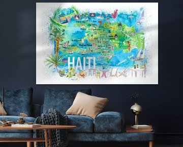 Haiti Illustrated Island Travel Map with Roads and Highlights von Markus Bleichner