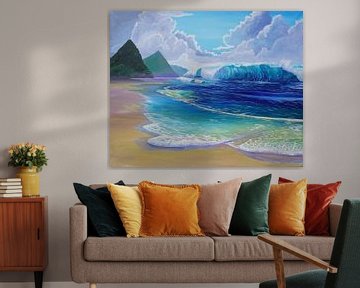 Saint Lucia Tropical Beach Scene Giant Wave and Pitons Mountains von Markus Bleichner