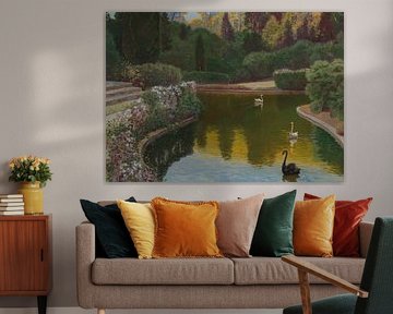 A Pond with Swans