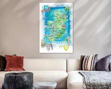 Irland Illustrierte Reisekarte mit Straßen und Highlights von Markus Bleichner