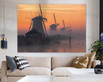 Kinderdijk Windmühlen Sonnenaufgang von Marco van de Meeberg