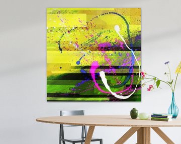 Modern, Abstract Digitaal Kunstwerk in Geel Roze van Art By Dominic