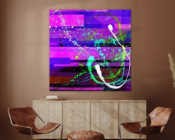 Œuvre d'art numérique moderne et abstraite en rose, violet et bleu