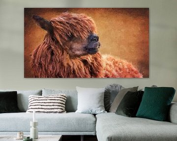 Bruine alpaca kijkt naar rechts (panorama, schilderij) van Art by Jeronimo