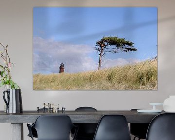 tree and lighthouse in dunes by Marit Lindberg