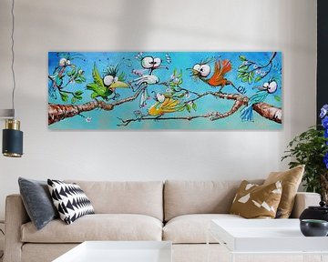 Vrolijke Paradijs Vogels Acryl schilderij van Lineke Lijn