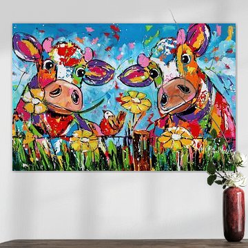 duo tussen de bloemen van Vrolijk Schilderij