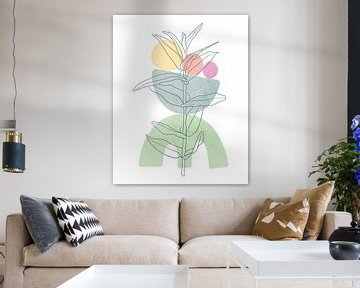 Minimalistisch design met een bladplant in pastelkleuren