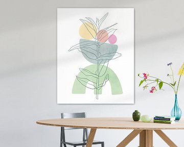 Minimalistisch design met een bladplant in pastelkleuren van Tanja Udelhofen