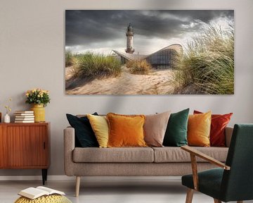 Leuchtturm am Strand von Warnemünde von Voss Fine Art Fotografie