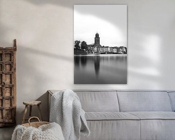 Cityscape Deventer with IJssel and Lebuinus church, Black and White by Patrick Verhoef