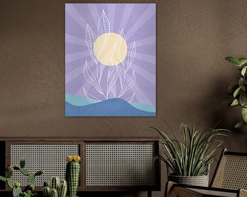 Minimalist seascape with a plant and a sun by Tanja Udelhofen