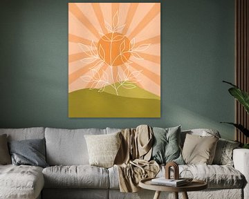 Minimalistisch landschap met een bladplant in de zon van Tanja Udelhofen