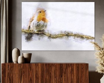 Robin on a branch (art, panorama) by Art by Jeronimo