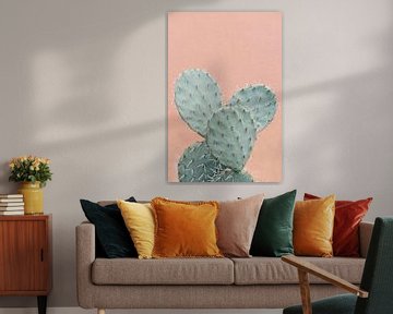 Kakteen gegen korallenrosa Wand | Kaktus | Botanisches Bild von Mirjam Broekhof