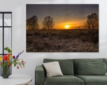 Zonsondergang Ginkelse Heide bij Ede (Nederland) van Rick van de Kraats