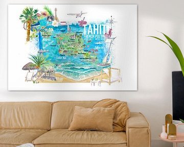 Tahiti Illustrierte Reisekarte mit Straßen und Highlights von Markus Bleichner
